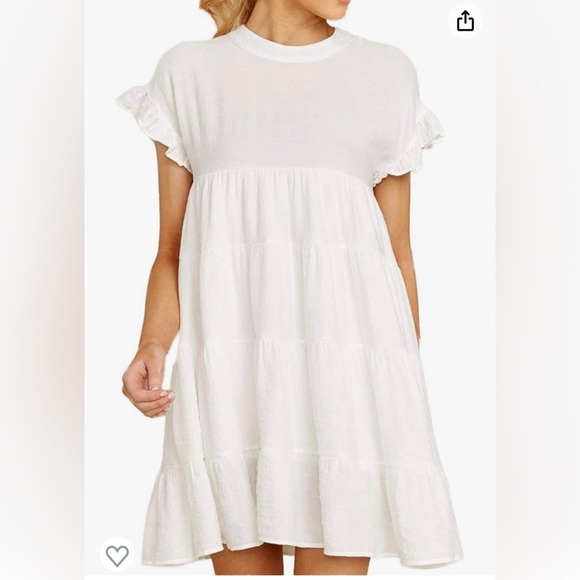 Joteisy Women's White Babydoll Ruffle Short Sleeve Mini Dress. Small. - Picture 1 of 5